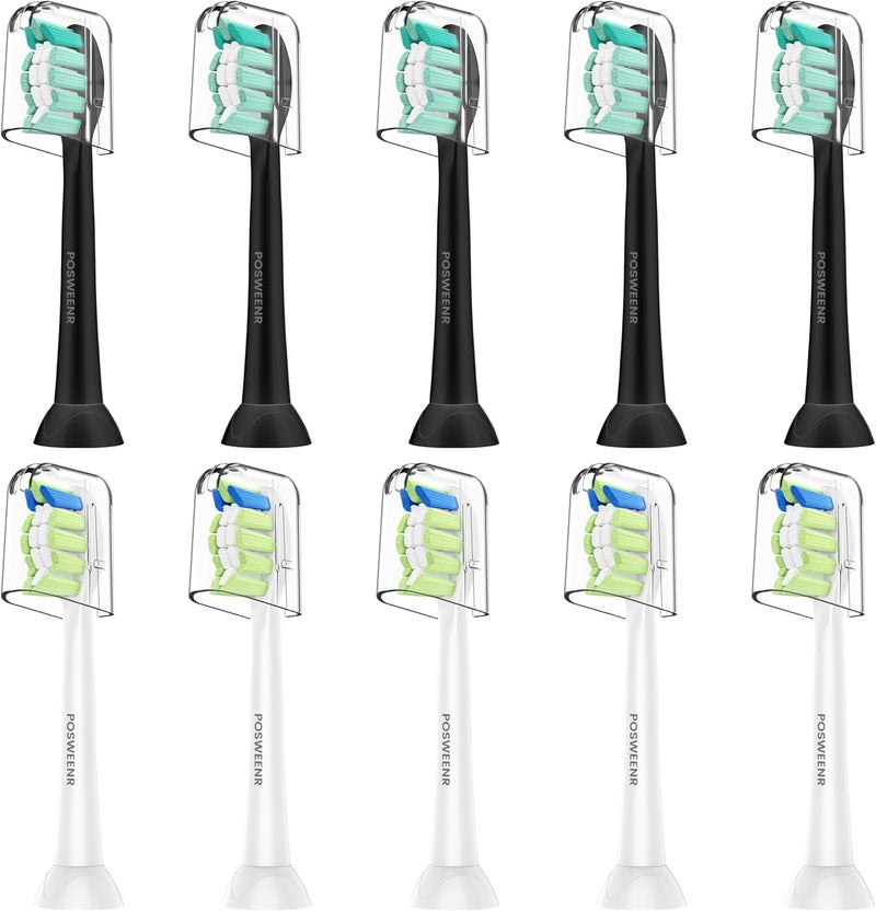 POSWEENR Replacement Toothbrush Heads for Philips Sonicare Replacement Brush Heads Compatible Electric Toothbrush Heads, 10 Pack, Black White - Image 1